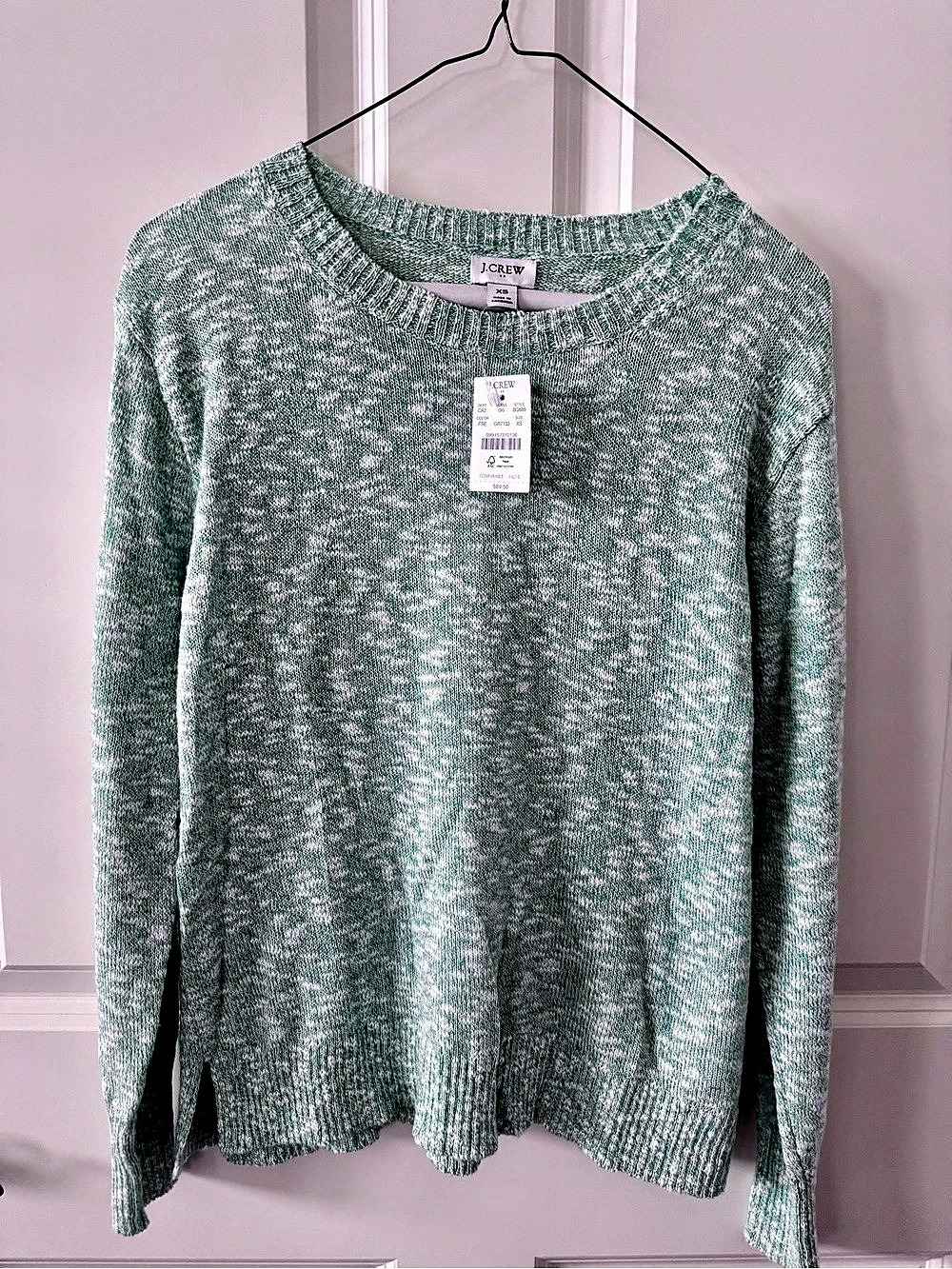 NWT J.Crew Crewneck beach sweater Green & White XS